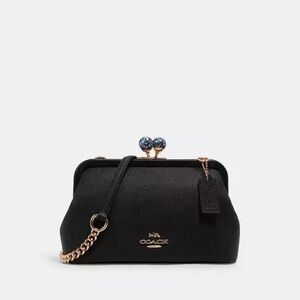 Coach Soft Tabby Kisslock w Galaxy Stone Clasp-Black/Gold/Brown Suede Interior